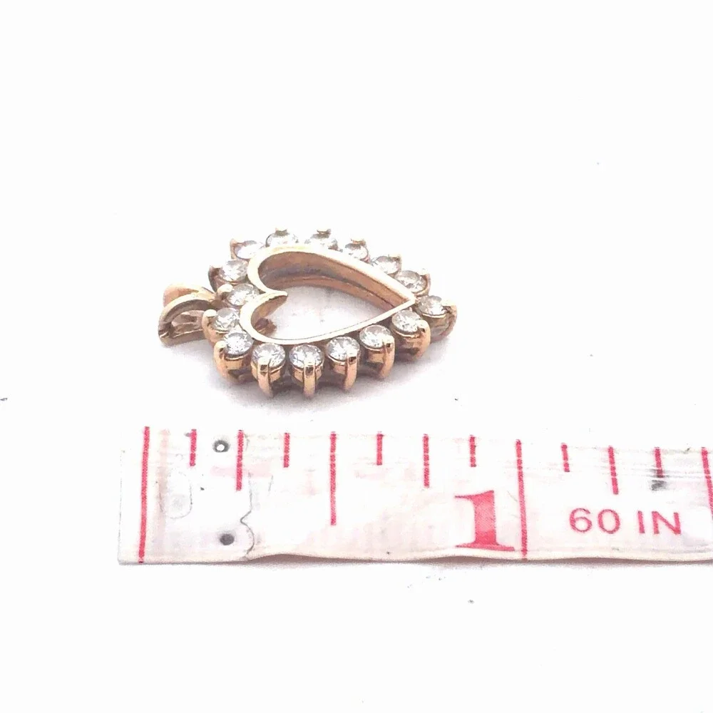 Estate 14K Yellow Gold Round Diamond Heart Love Anniversary Pendant